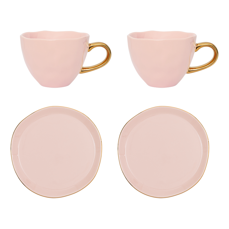 Urban Nature Culture - Good Morning Cup - 2 Cappuccino-/theekoppen en 2 bordjes 17cm Old Pink
