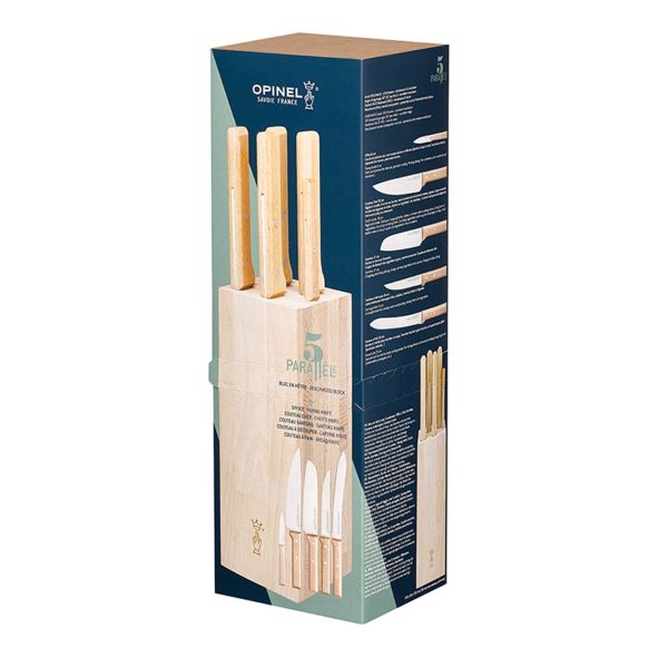 OPINEL - Parallele - Messenset 6-dlg (5 messen en beukenhouten blok)