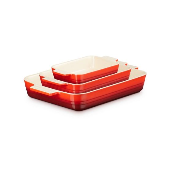 LE CREUSET - Aardewerk - Set/3 Ovenschalen 18/25/32cm Rood