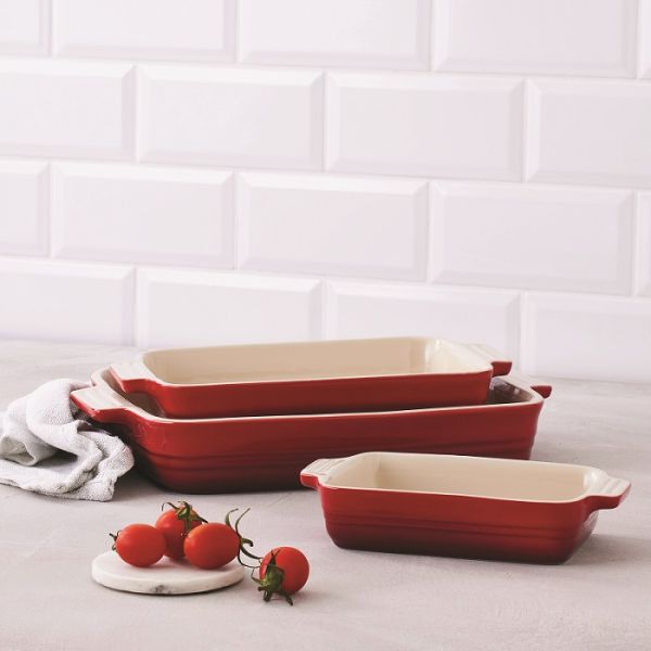 LE CREUSET - Aardewerk - Set/3 Ovenschalen 18/25/32cm Rood