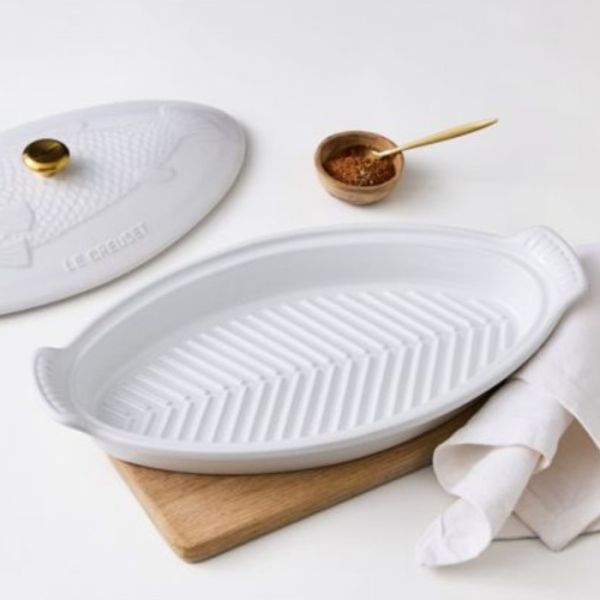 LE CREUSET - Aardewerk - Ovenschaal Vis Heritage 34cm Wit
