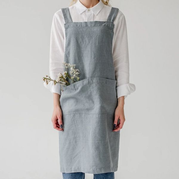 Linen Tales Schort gekruisde banden Blue Fog
