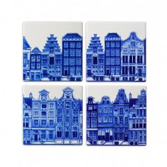 HEINEN - Delfts Blauw - Onderzetters Grachtenpanden Set/4