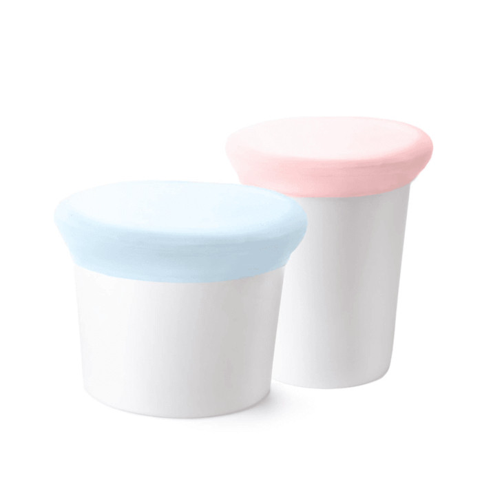 Dotz 2 vershouddeksels voor yoghurtbekers uit silicone blauw en roze Ø 9 & 11.5cm