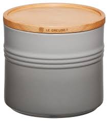 LE CREUSET - Aardewerk - Voorraadpot met houten deksel Mist