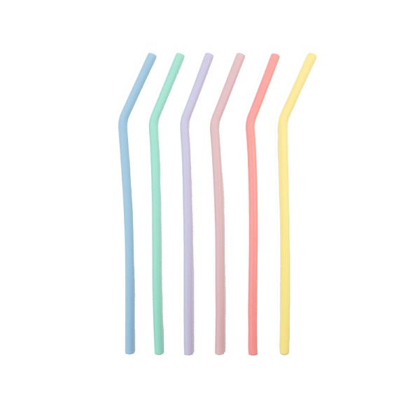 Dotz 6 Gebogen Siliconen Rietjes Pastelkleuren