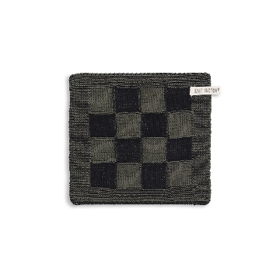 KNIT FACTORY - Keukentextiel - Pannenlap Grote Blok Zwart/Khaki