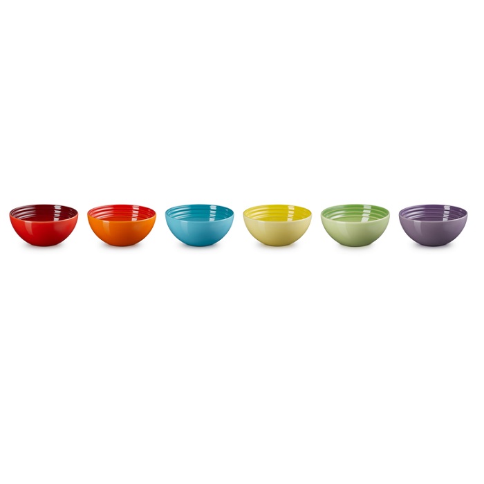 LE CREUSET - Aardewerk - Snackchaaltjes 12cm Regenboog 6-dlg