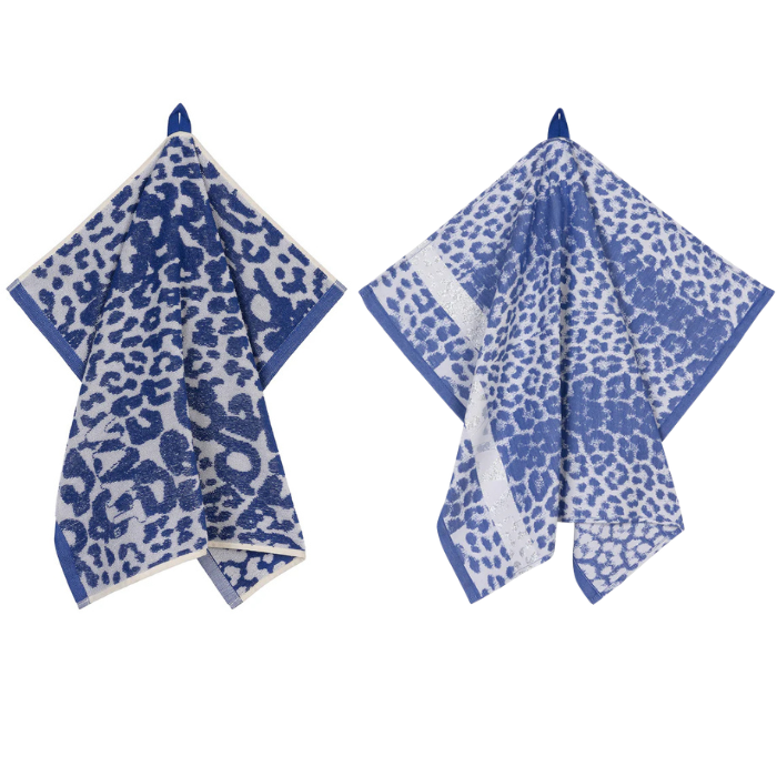 VAAT - Leopard 1 - Theedoek&handdoek Koningsblauw/Grijs/Zilver