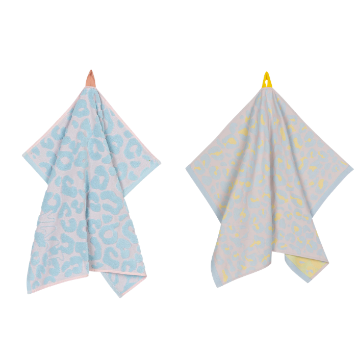 VAAT - Leopard 2 - Theedoek&handdoek Pastelblauw/Lichtgeel
