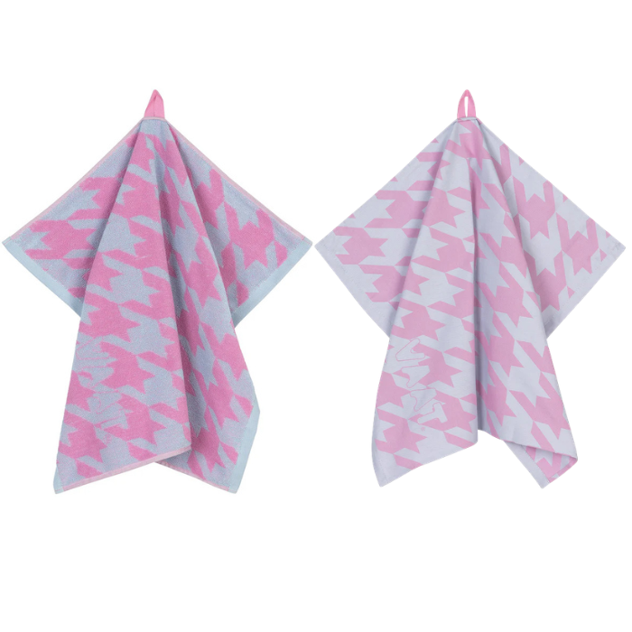 VAAT - Pied-de-Poule - Theedoek&handdoek Fuchsia/Pastelblauw