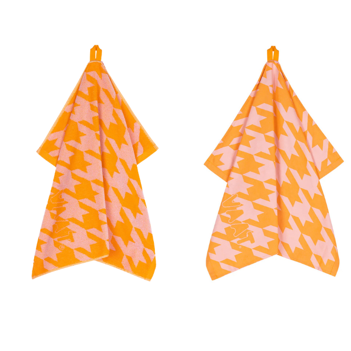 VAAT - Pied-de-Poule - Theedoek&handdoek Oranje/Roze
